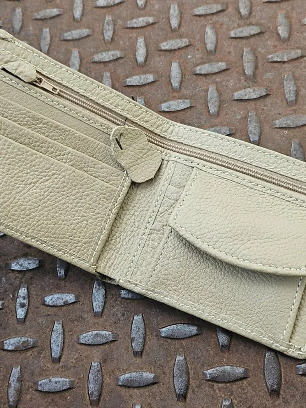 Handmade Billfold Wallet Beige Genuine Leather Bifold Card Holder Purse New